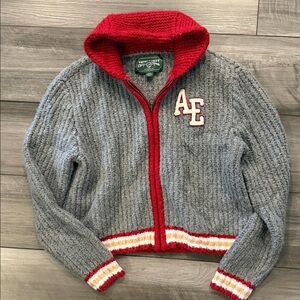 American Age Red and Gray Hooded Cardigan